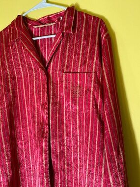 Victoria's Secret Red and Gold Satin Striped Lingerie Nightgown